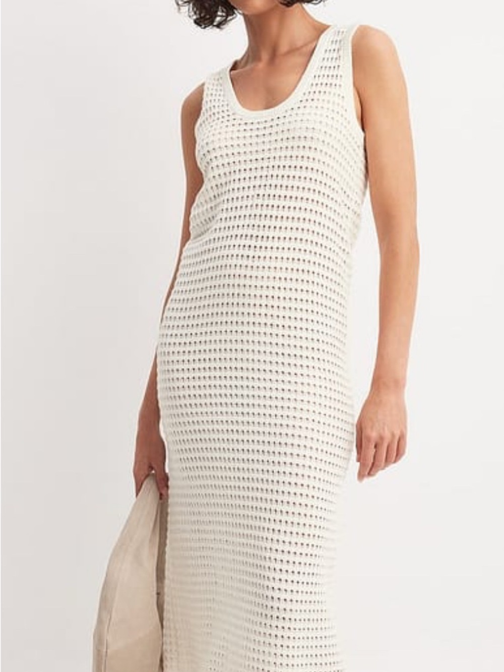 NA-KD Sleeveless Open-Knit Maxi Dress in Cream